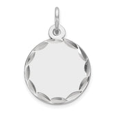 Sterling Silver Rhod-plated Eng. Rnd Polish Front/Satin Back Disc Charm